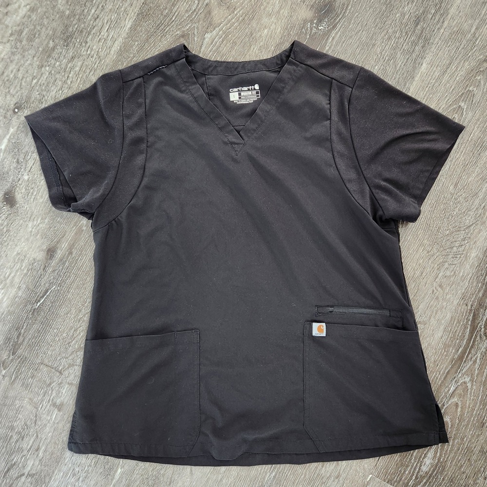 Carhartt Force Modern Fit Scrub Top Black V-Neck Medical Uniform Large